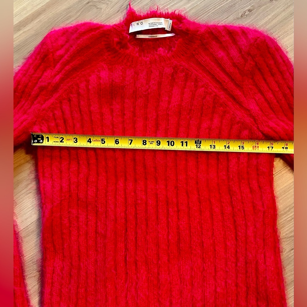 IRO Mohair Wool Sweater M Pink Fringed Hem Fuzzy Feminine Luxury Old Money - Picture 7 of 12